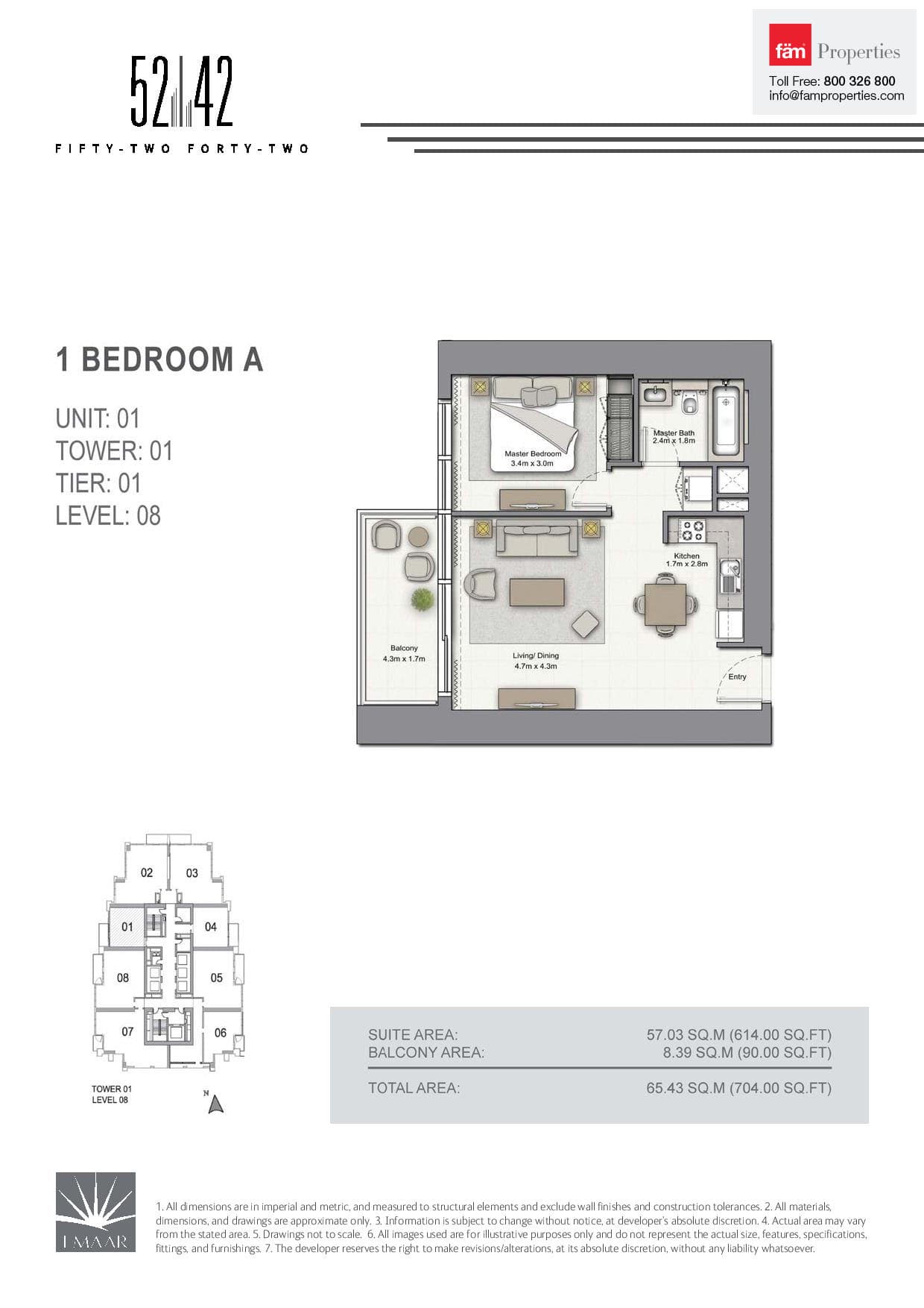 5242 Tower 1 1 Bedroom A floor plan