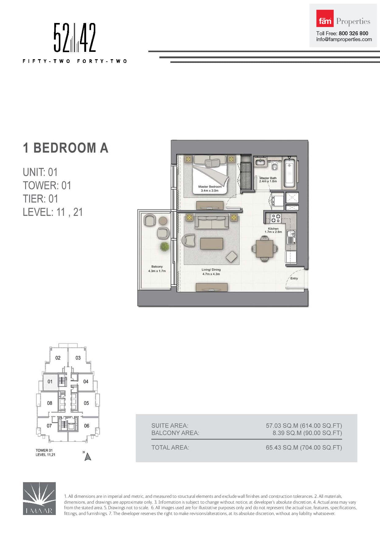 5242 Tower 1 1 Bedroom A floor plan