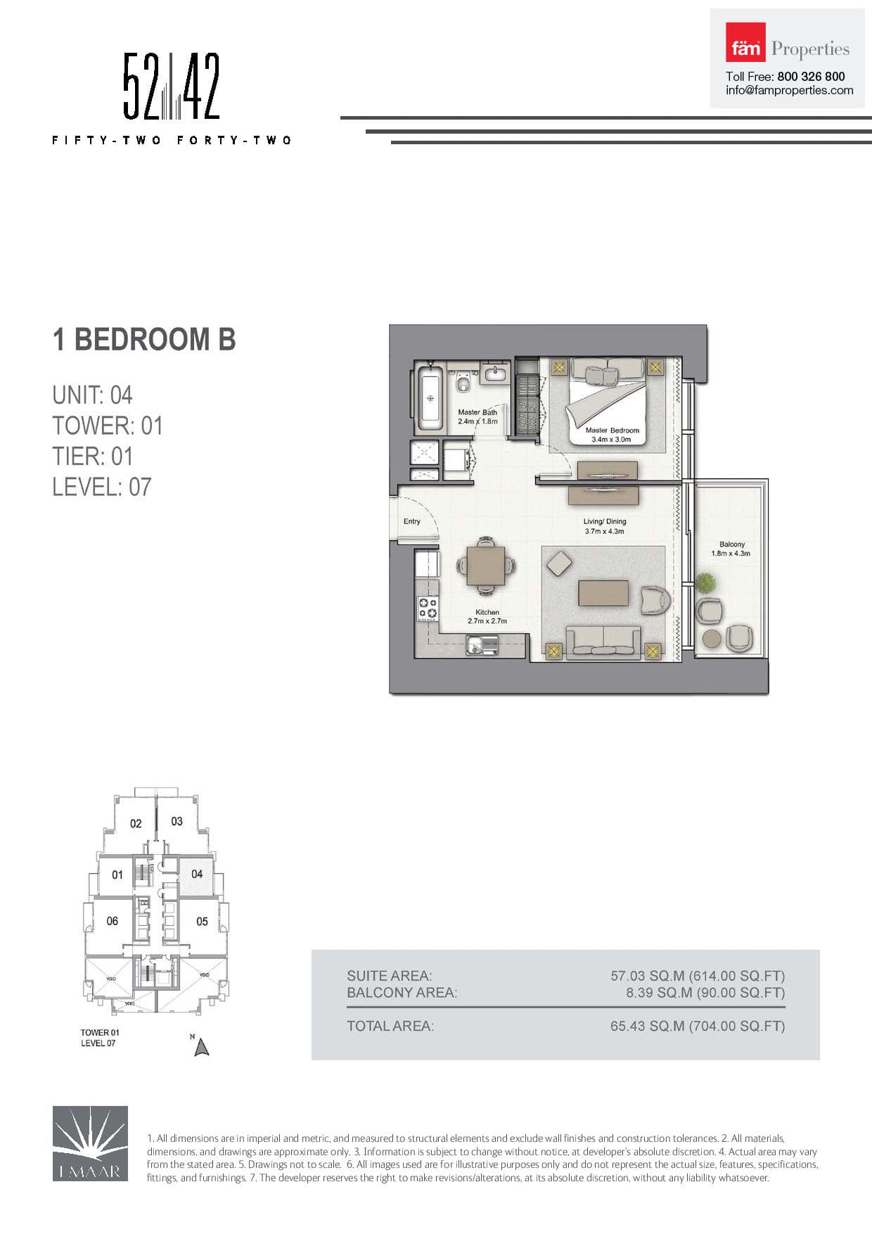 5242 Tower 1 1 Bedroom B floor plan