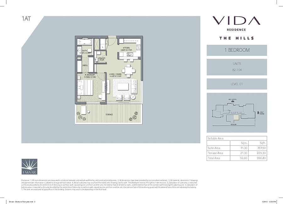 Vida Residence The Hills 1 Bedroom floor plan