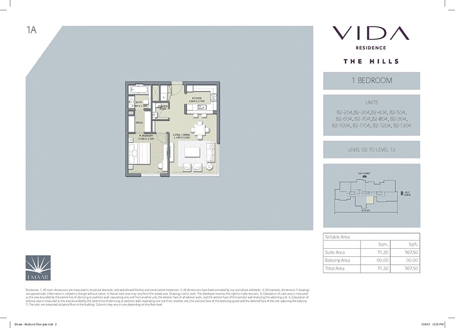 Vida Residence The Hills 1 Bedroom floor plan