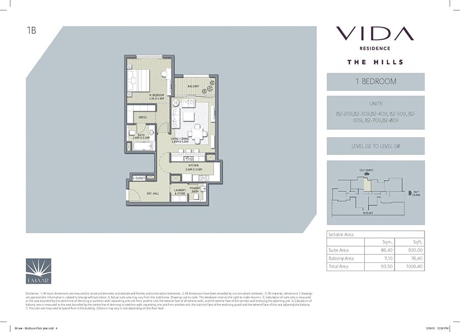 Vida Residence The Hills 1 Bedroom floor plan