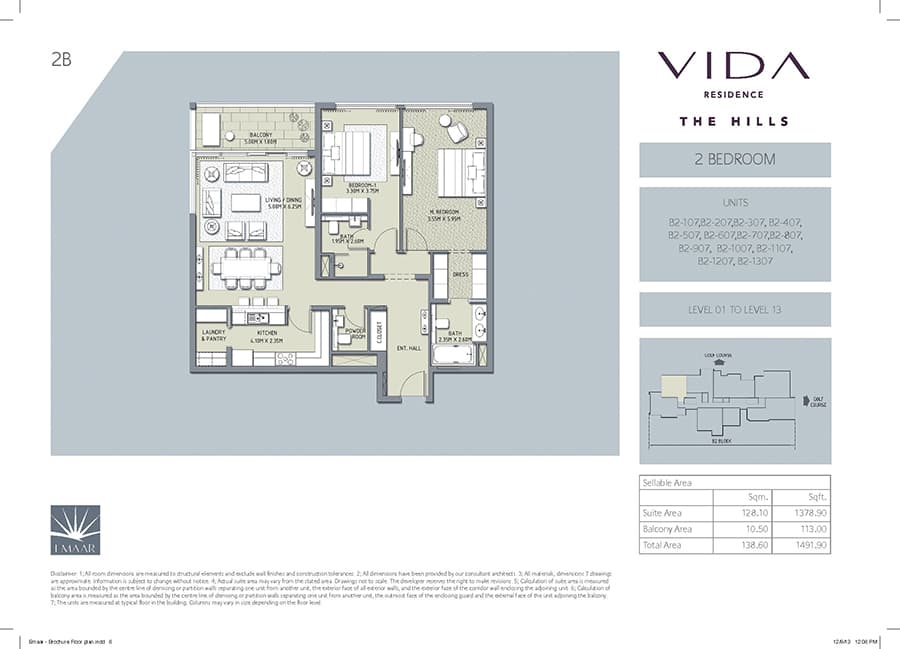 Vida Residence The Hills 2 Bedroom floor plan
