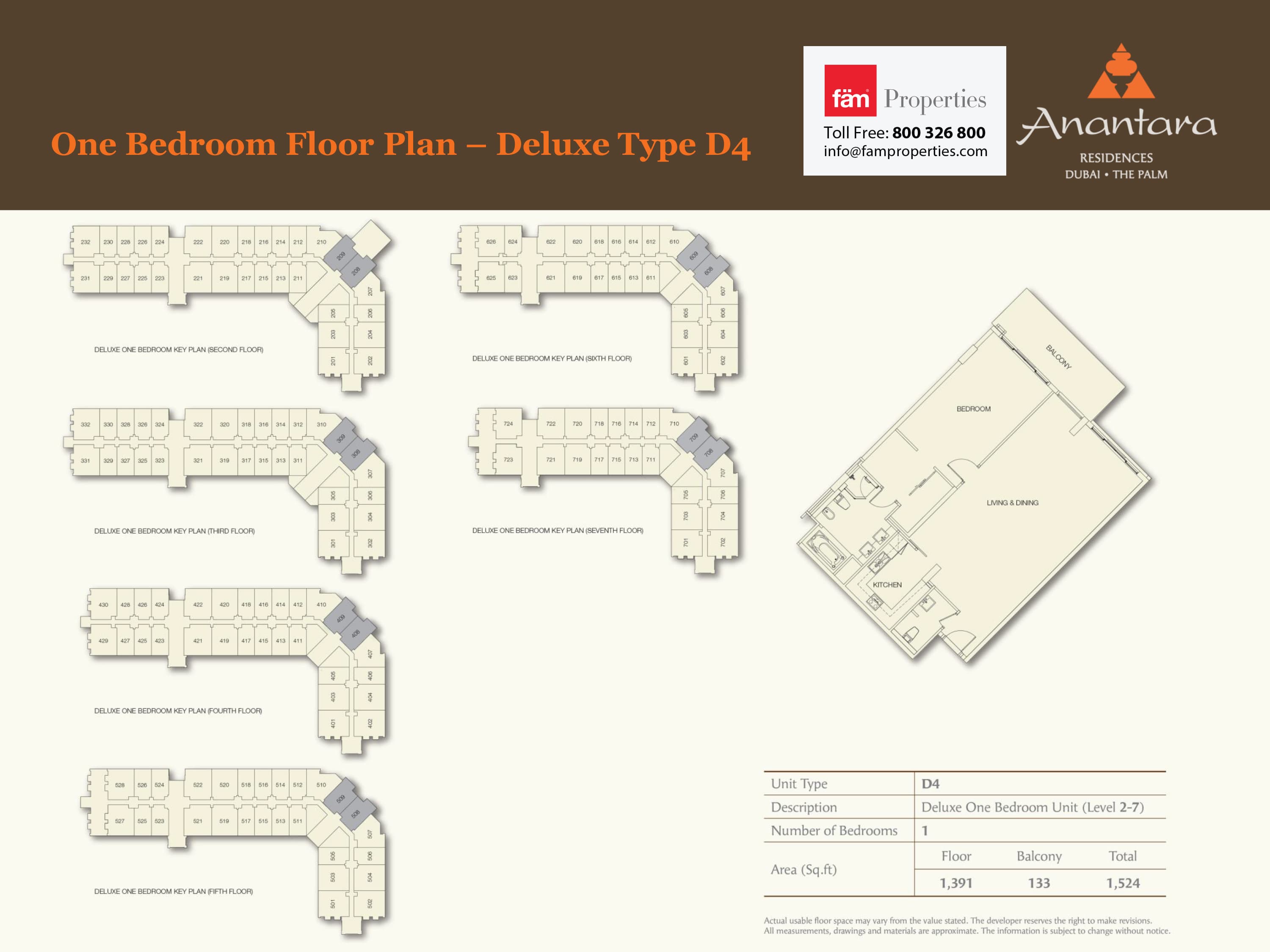 Anantara Residences 1BR Unit Deluxe Type D4 floor plan