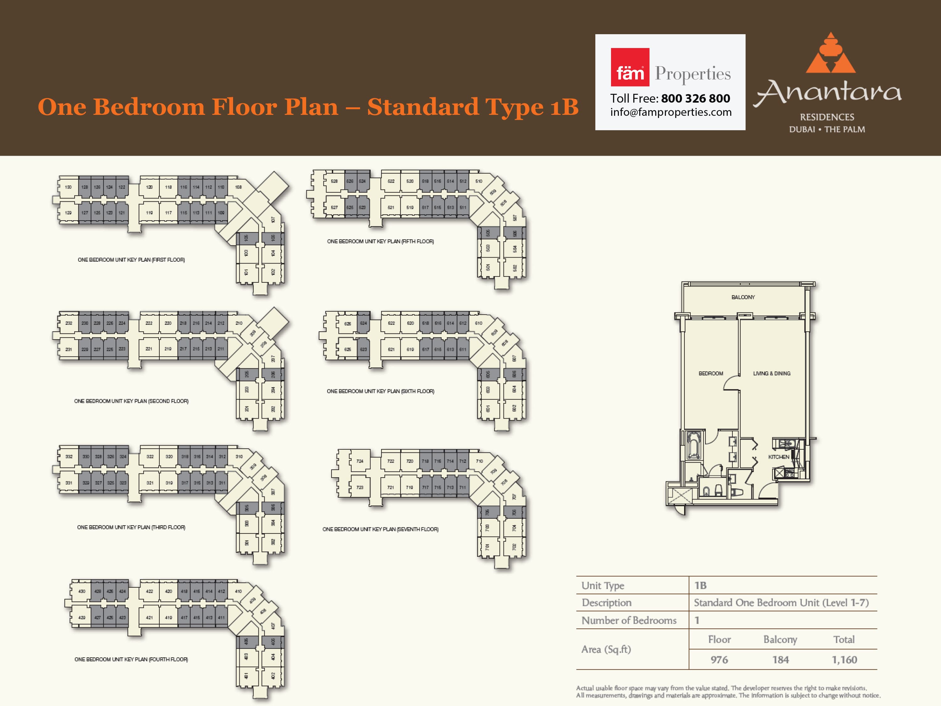 Anantara Residences 1BR Unit Standard Type 1B floor plan