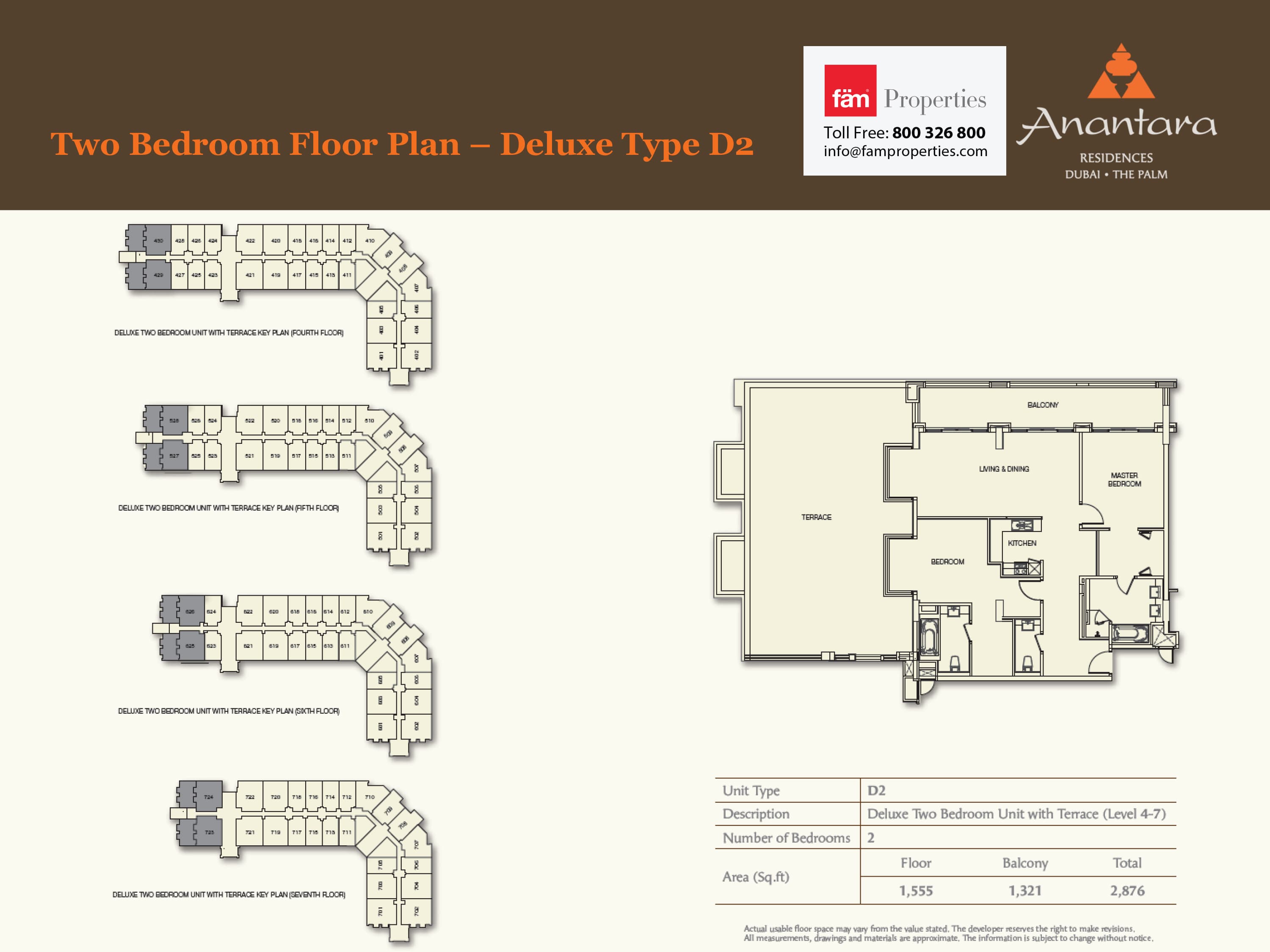 Anantara Residences 2BR Unit Deluxe Type D2 floor plan