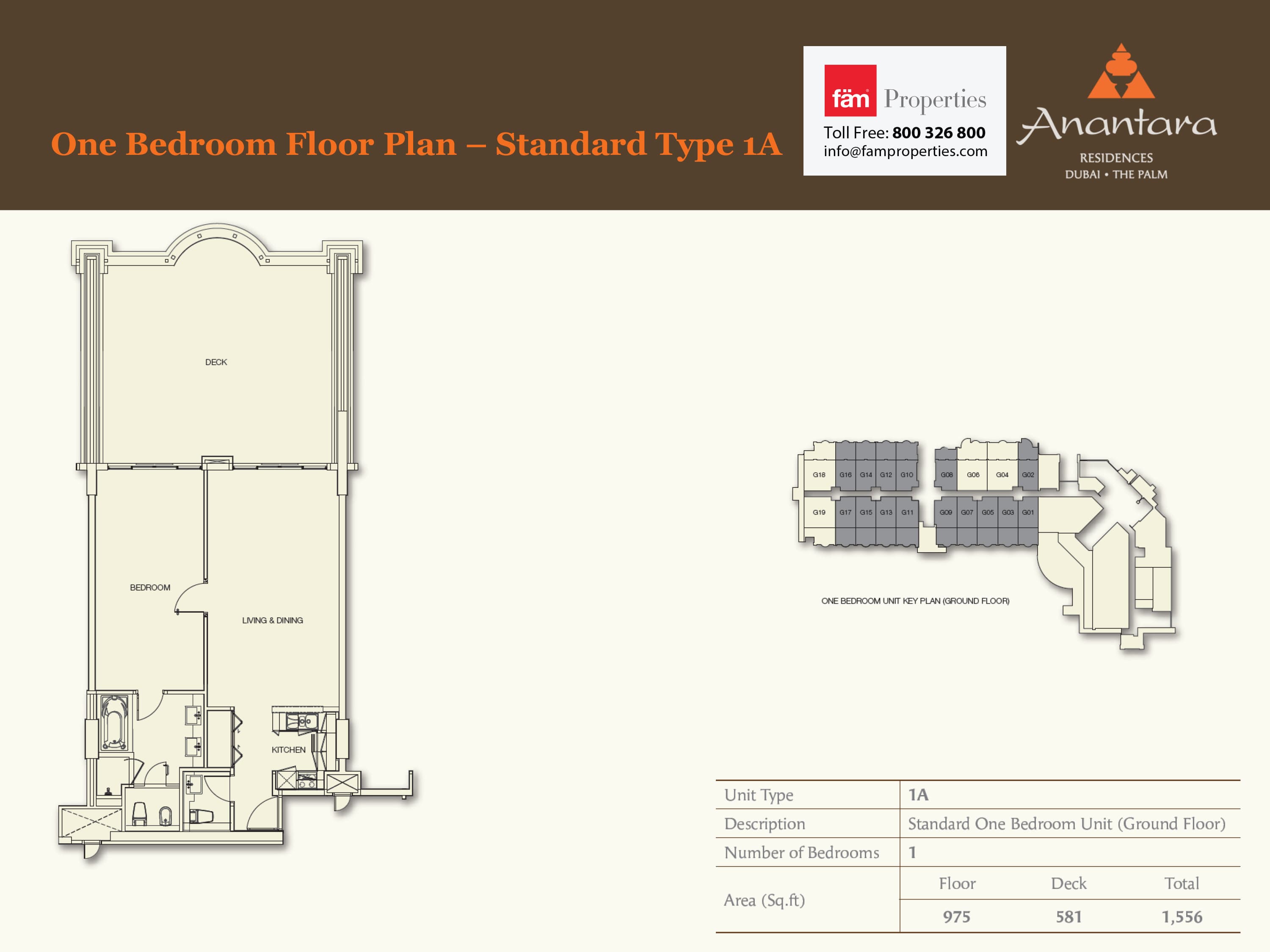 Anantara Residences 1BR Unit Standard Type 1A floor plan
