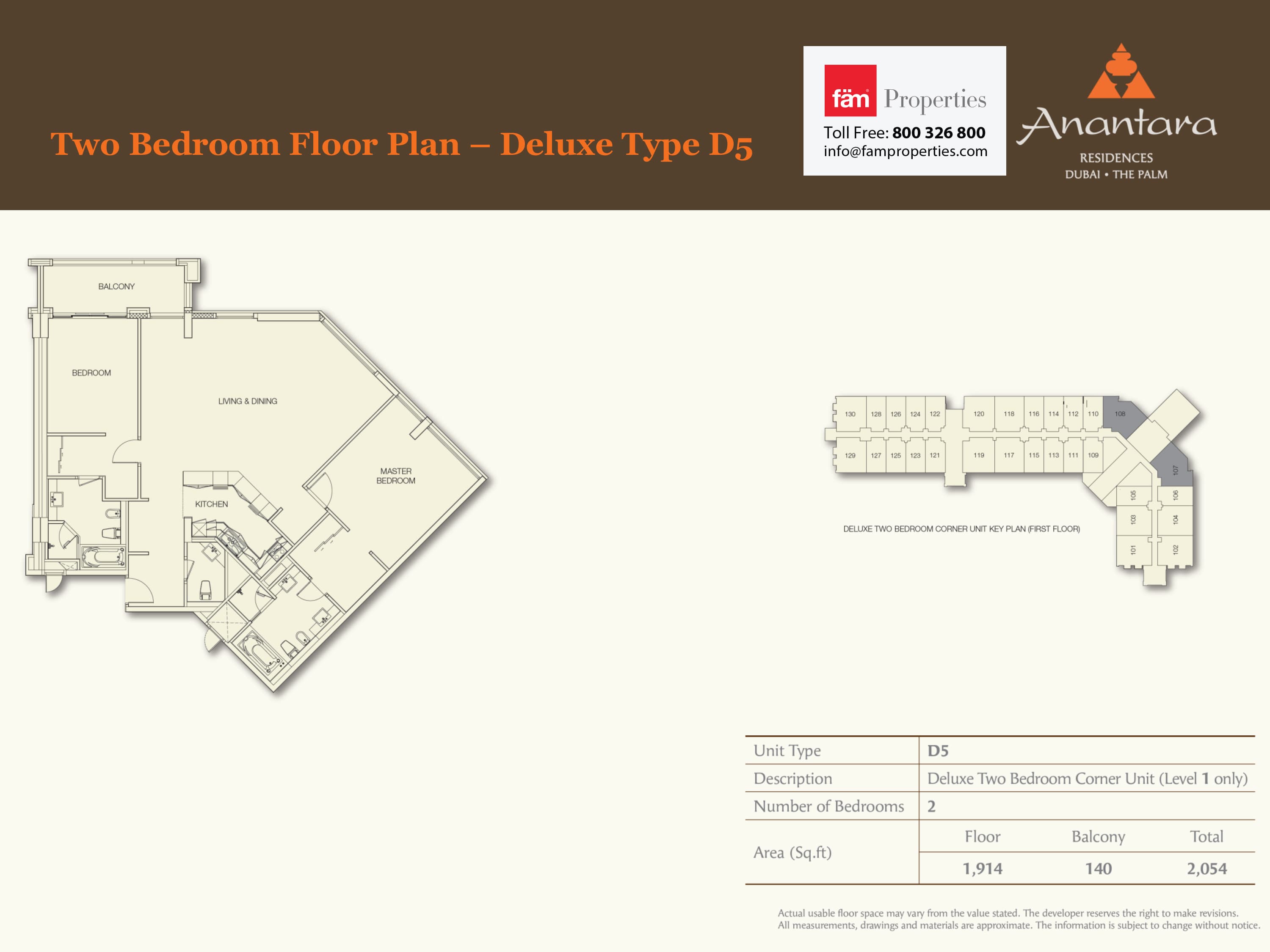 Anantara Residences 2BR Unit Deluxe Type D5 floor plan