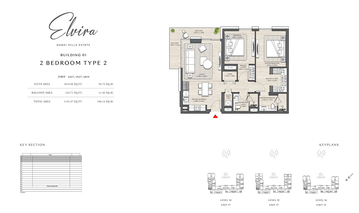 Elvira at Dubai Hills Estate 2 Bedroom floor plan