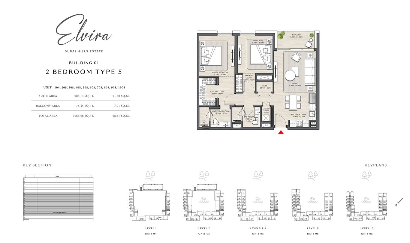 Elvira at Dubai Hills Estate 2 Bedroom floor plan