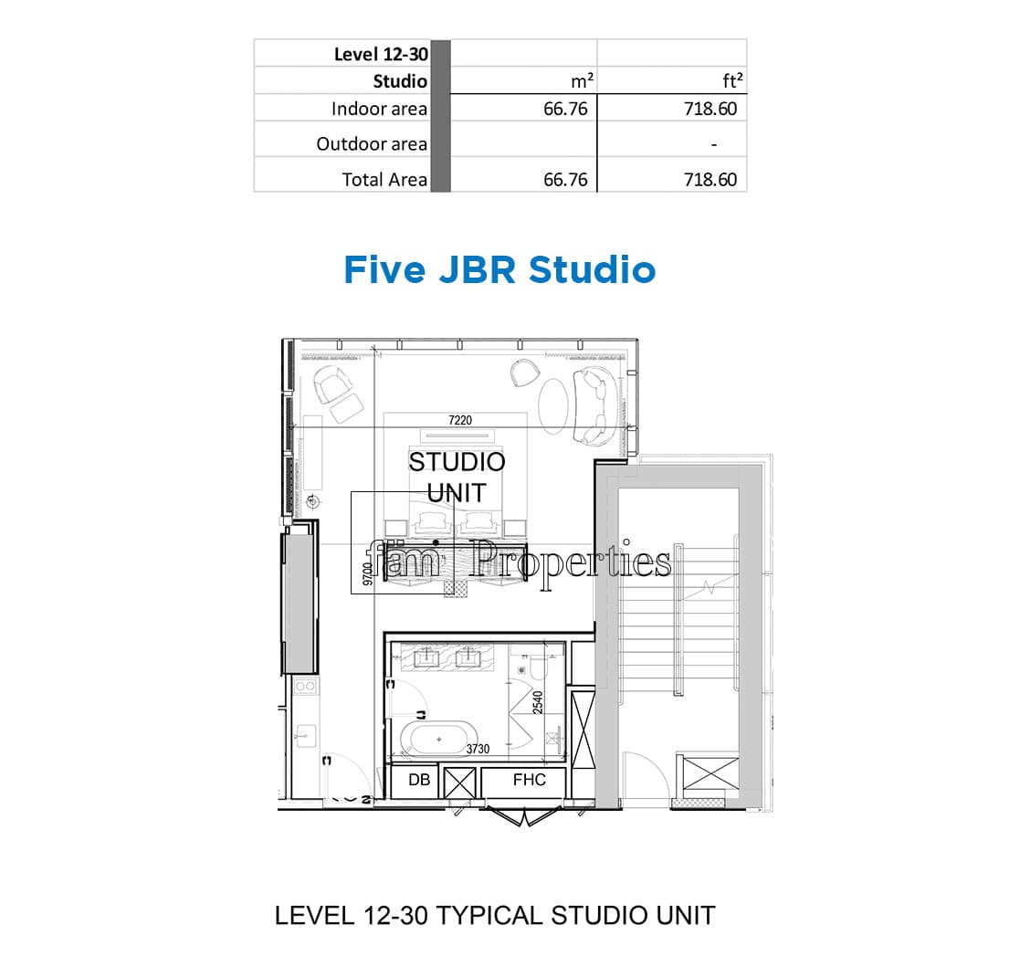 FIVE LUXE JBR Studio floor plan