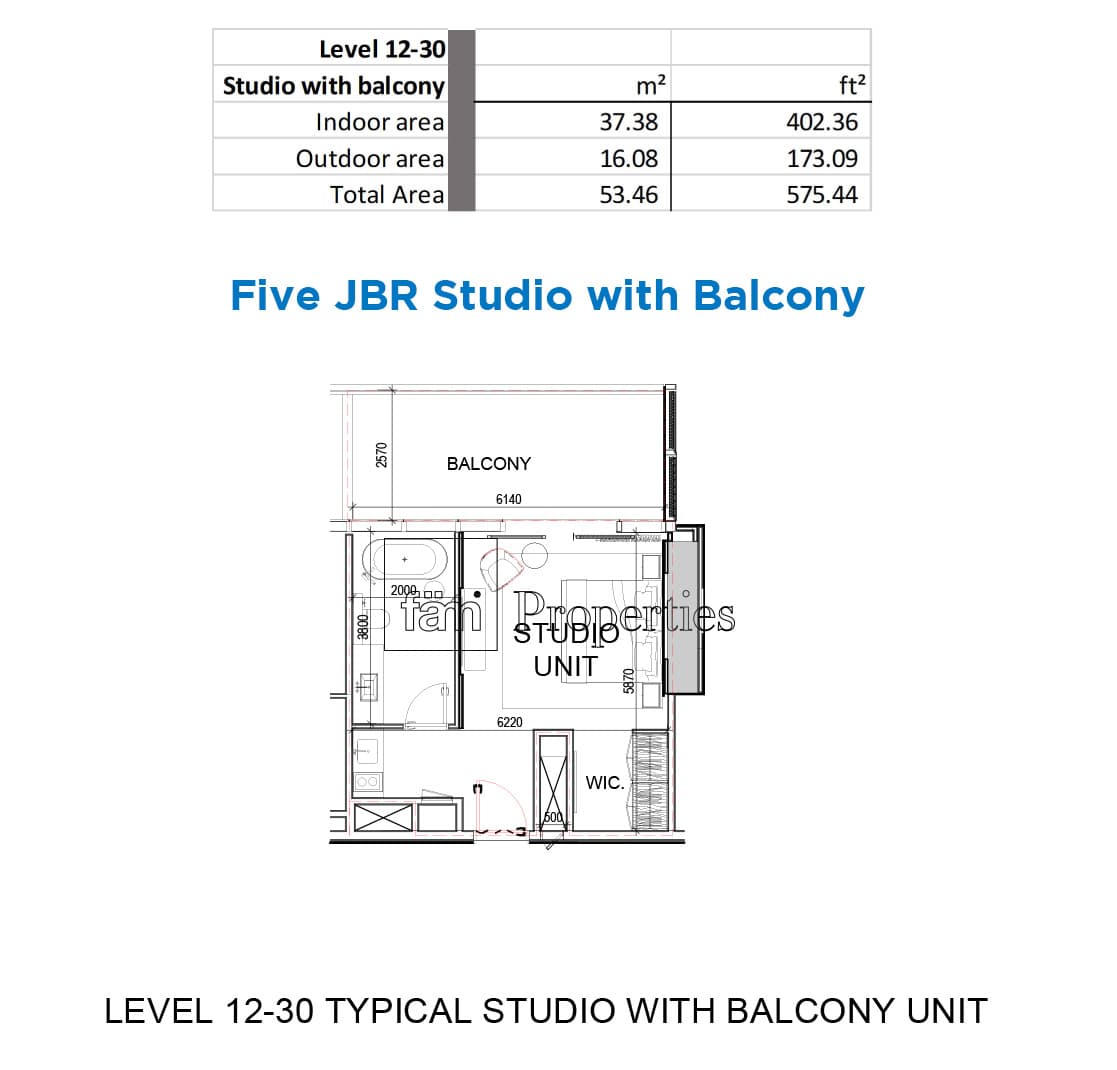 FIVE LUXE JBR Studio floor plan