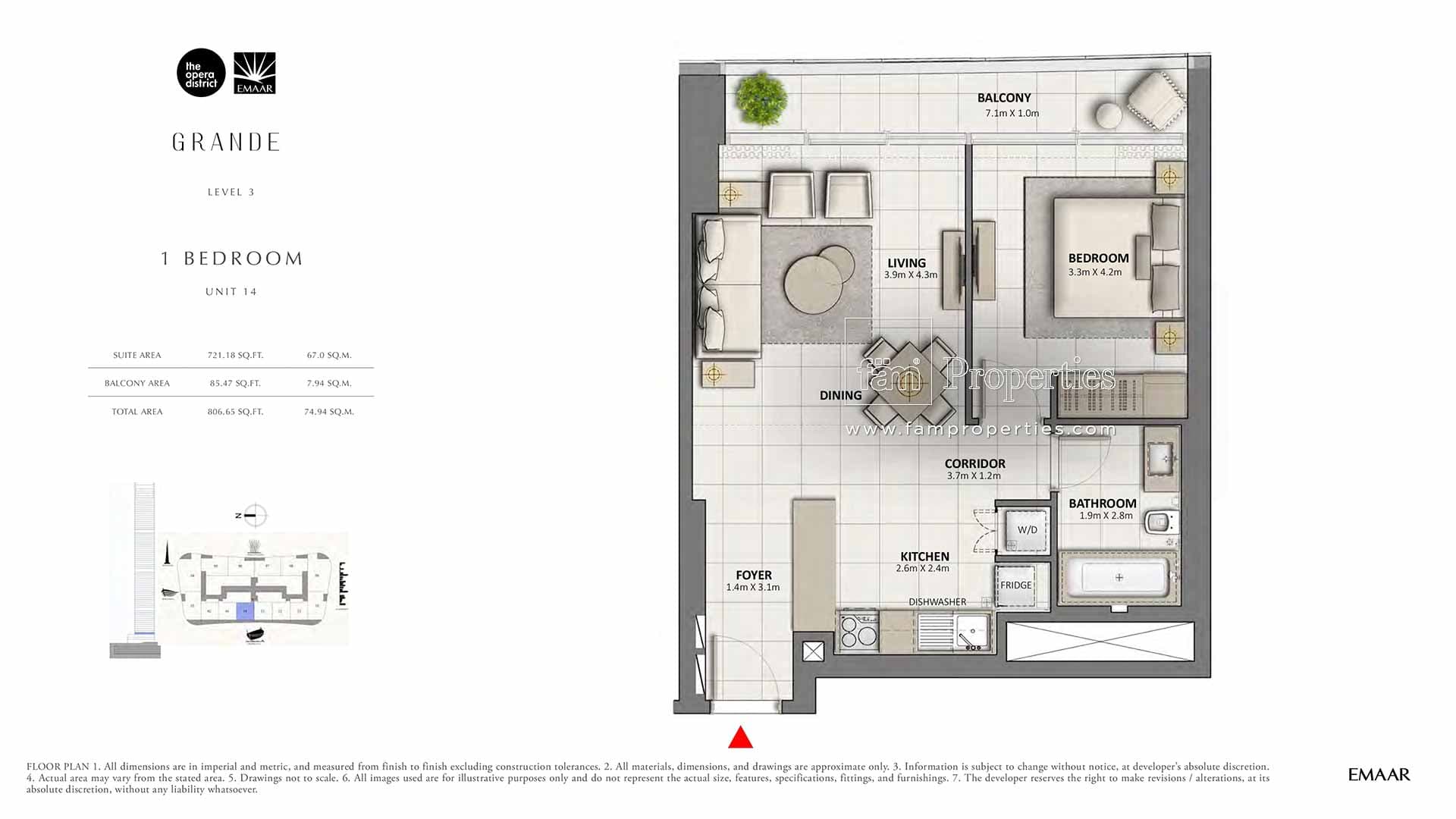 Grande 1 Bedroom floor plan