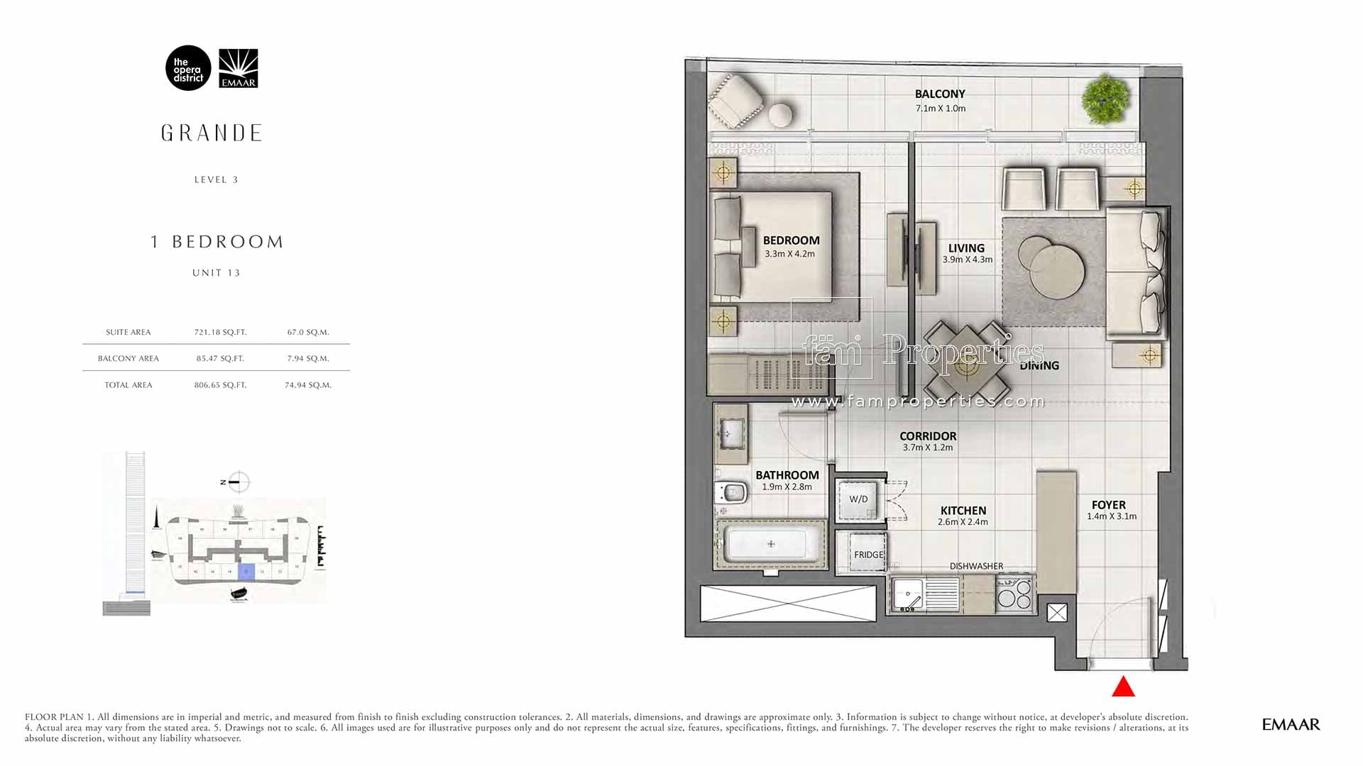 Grande 1 Bedroom floor plan