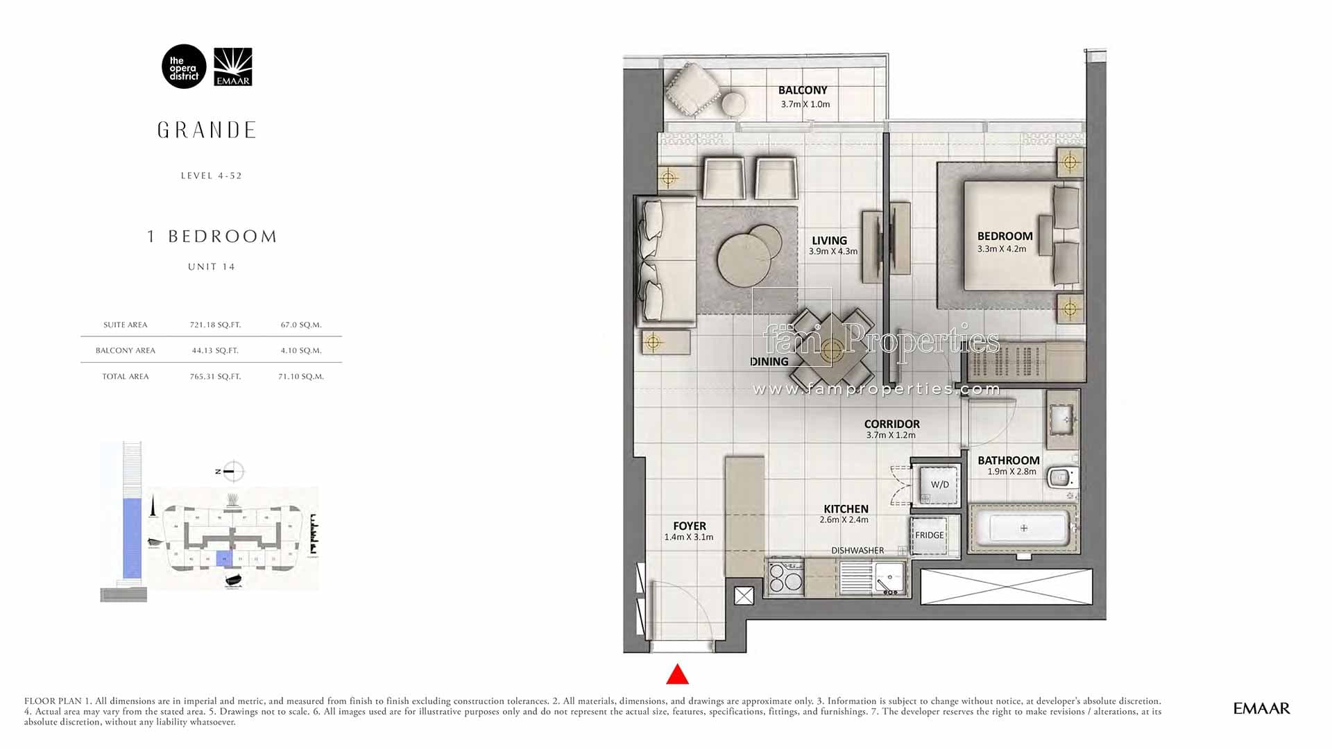 Grande 1 Bedroom floor plan
