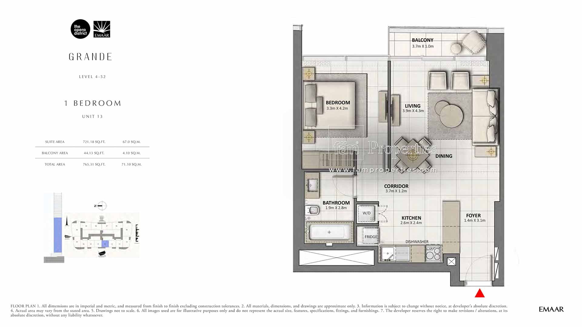Grande 1 Bedroom floor plan