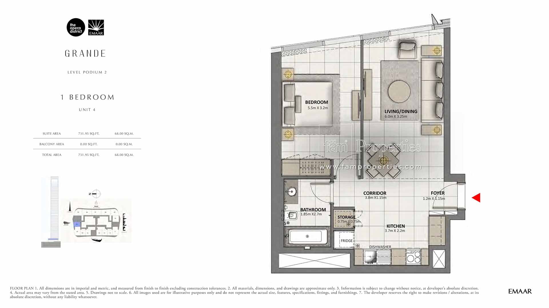 Grande 1 Bedroom floor plan