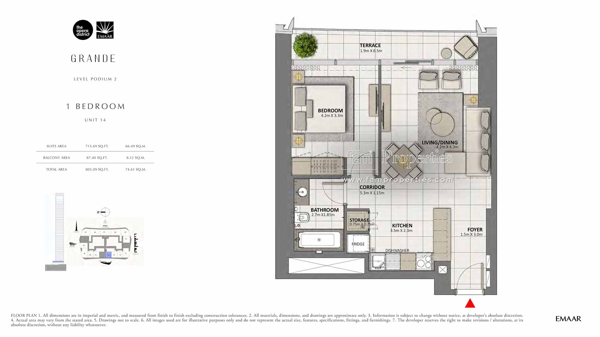 Grande 1 Bedroom floor plan
