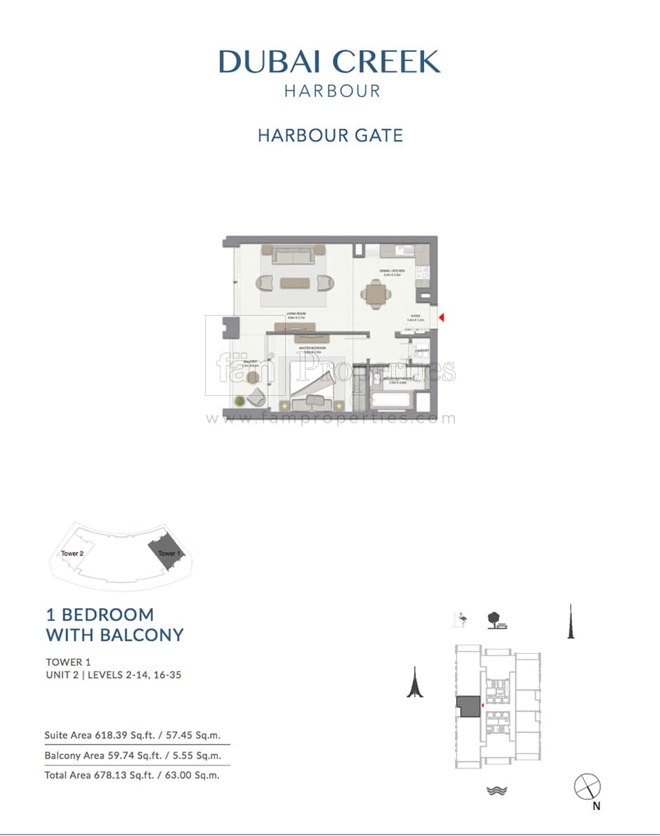 Harbour Gate 1 Bedroom floor plan