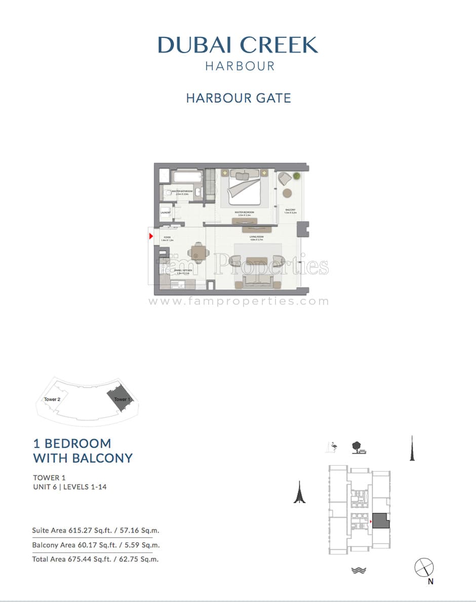 Harbour Gate 1 Bedroom floor plan