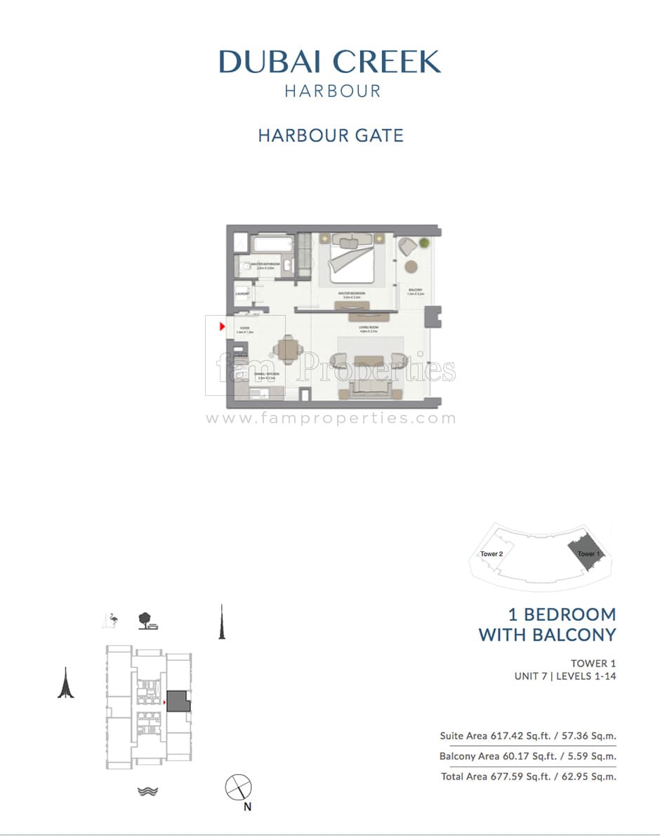 Harbour Gate 1 Bedroom floor plan