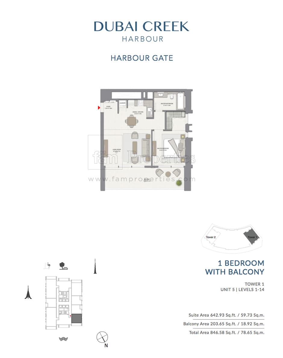 Harbour Gate 1 Bedroom floor plan