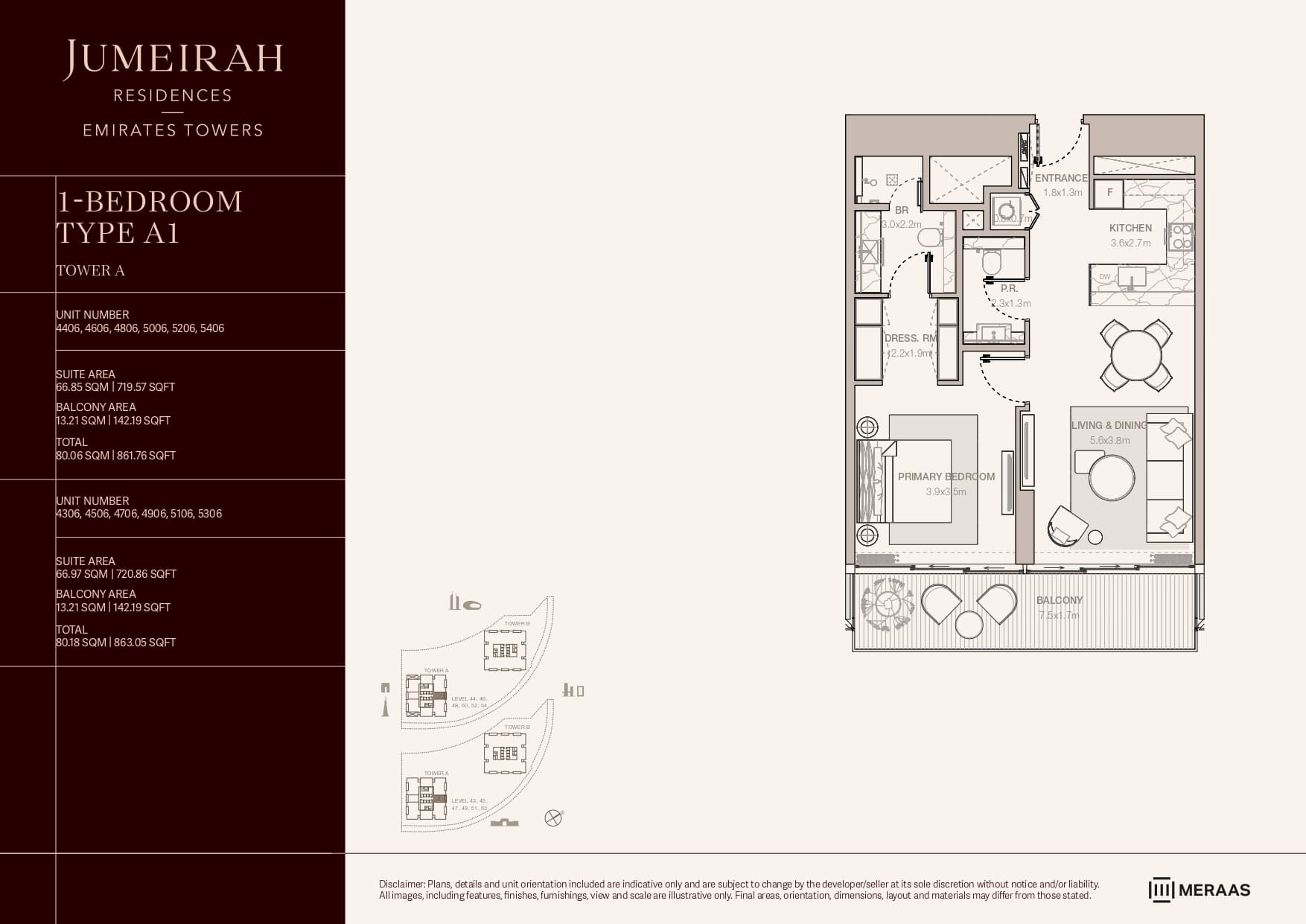 Jumeirah Residences Emirates Towers 1 Bed floor plan