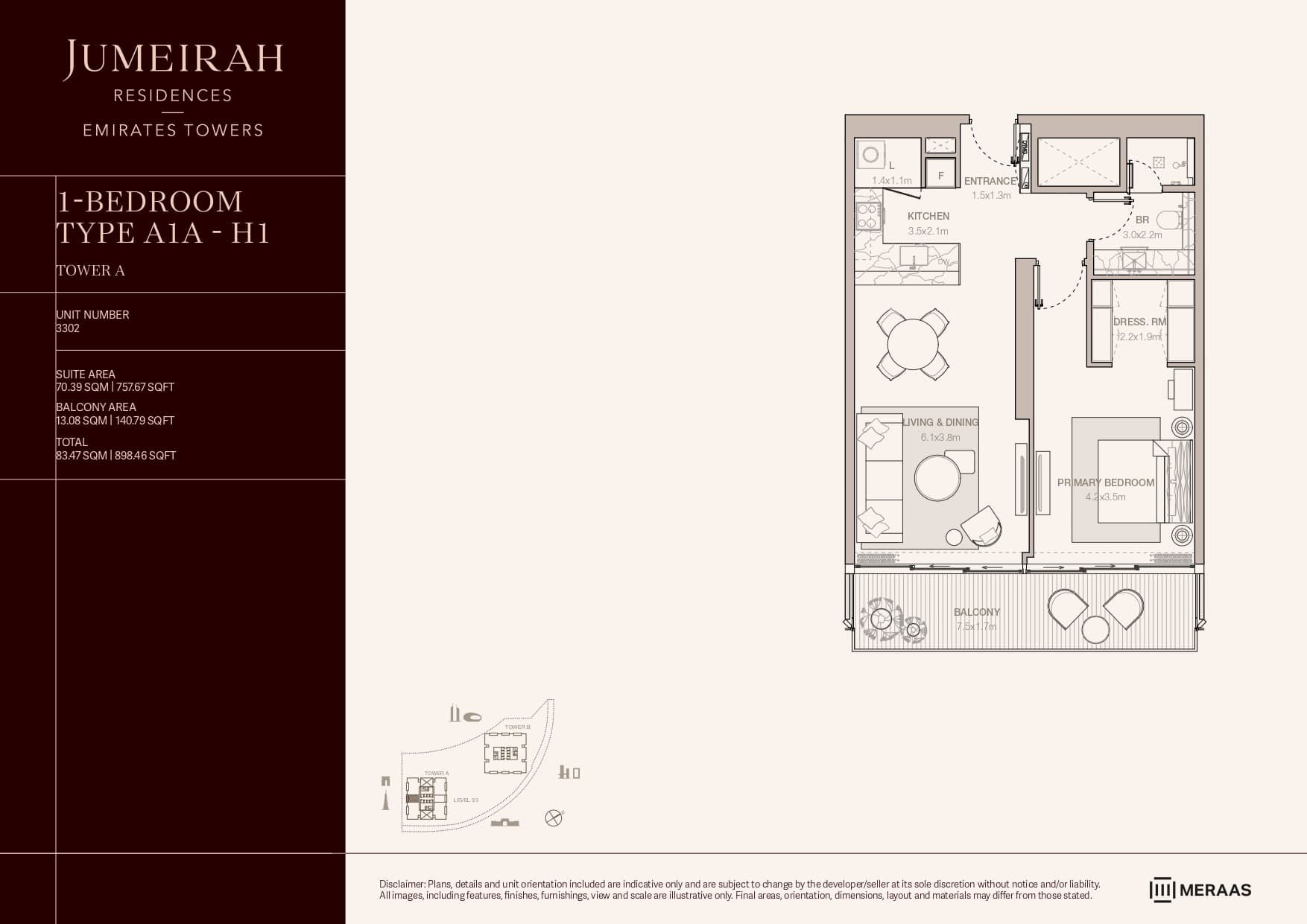 Jumeirah Residences Emirates Towers 1 Bed floor plan