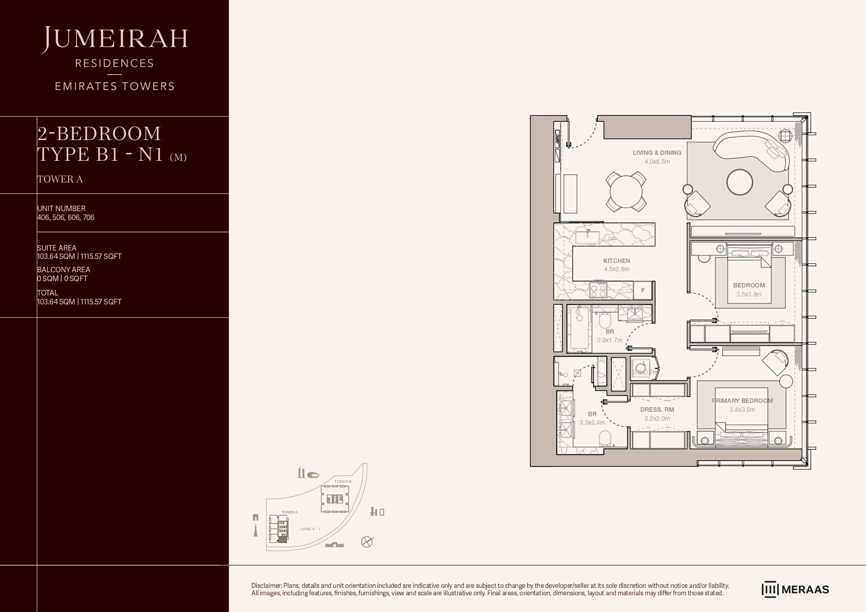 Jumeirah Residences Emirates Towers 2 Bed floor plan