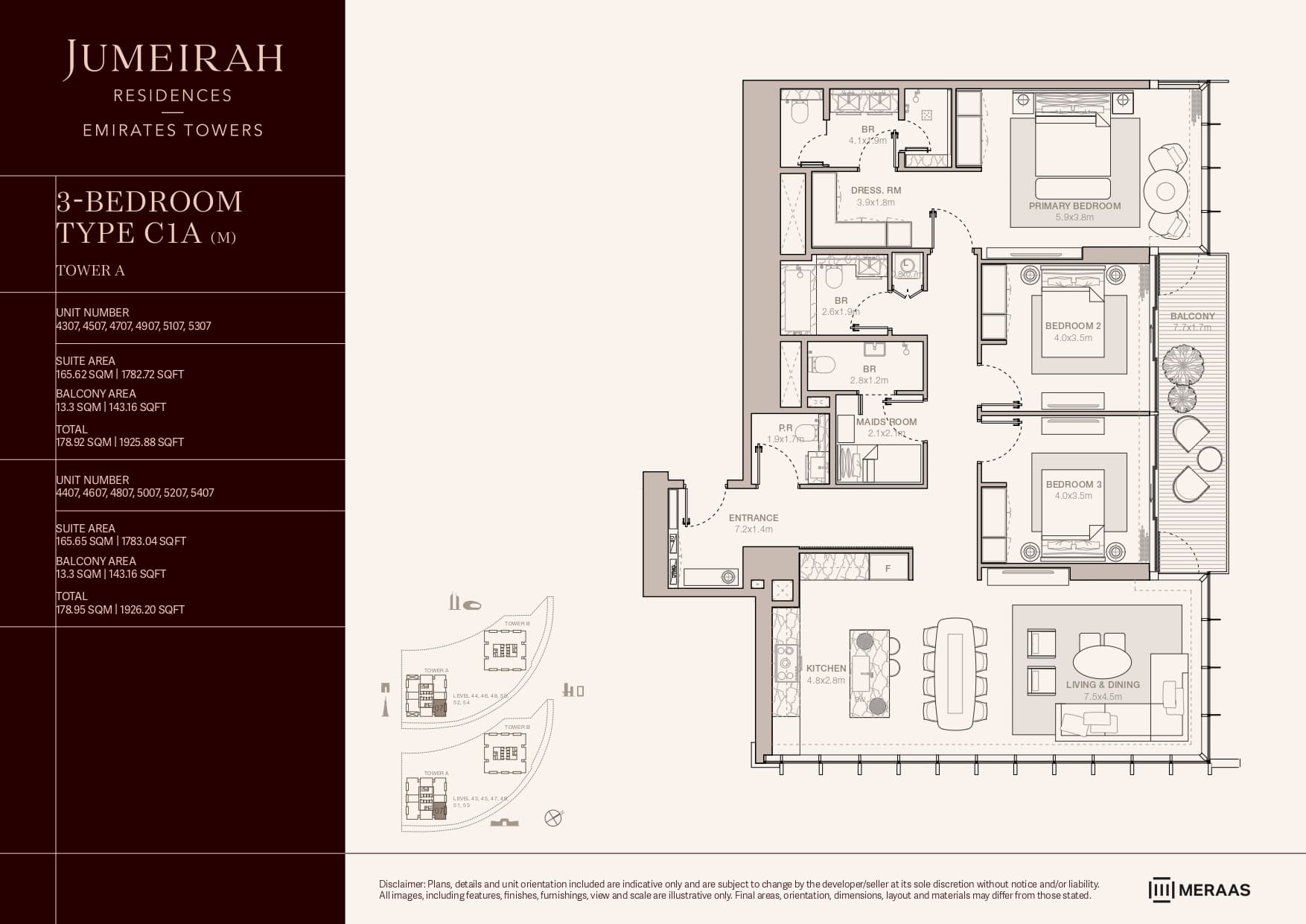 Jumeirah Residences Emirates Towers 3 Bed floor plan
