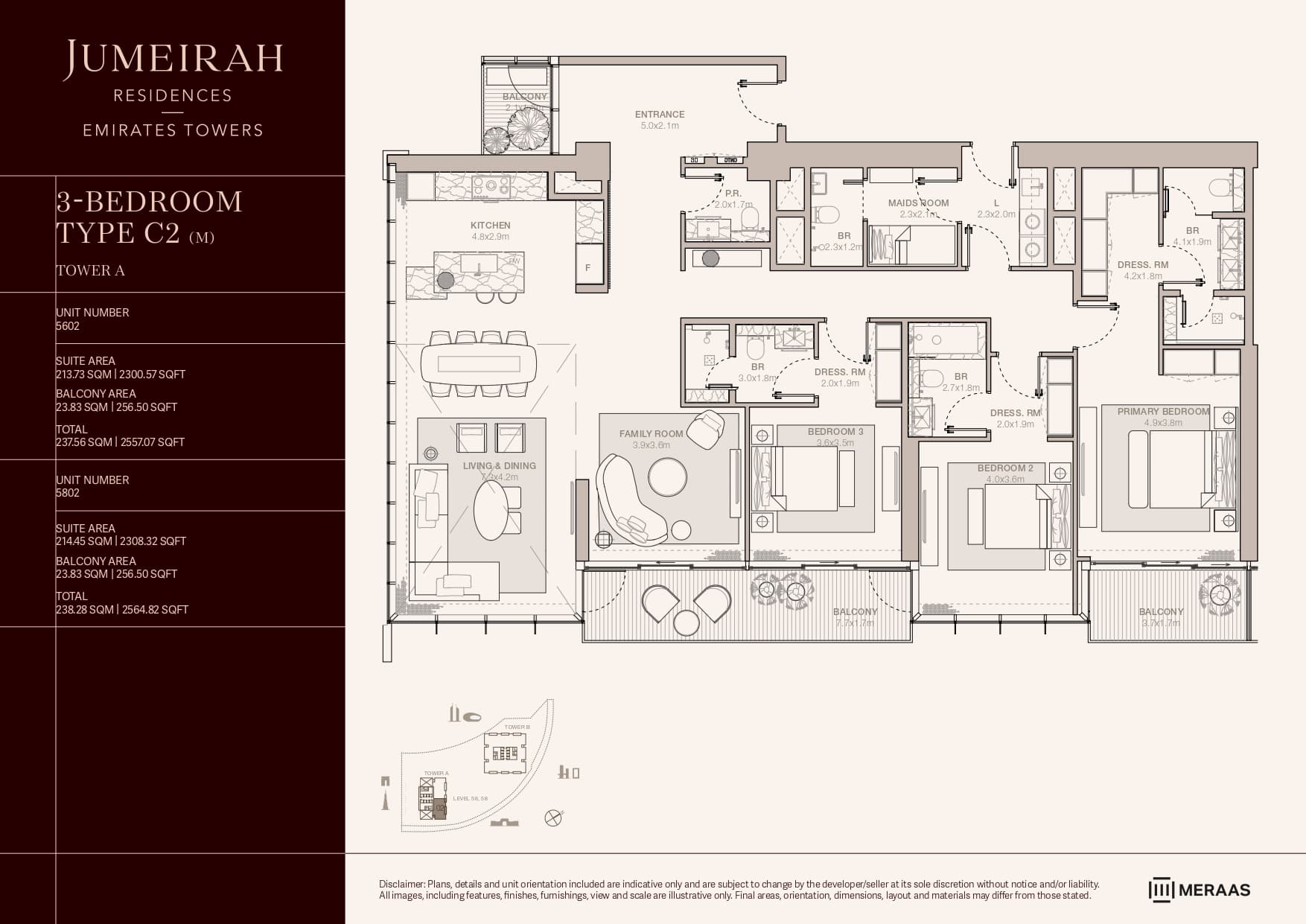 Jumeirah Residences Emirates Towers 3 Bed floor plan