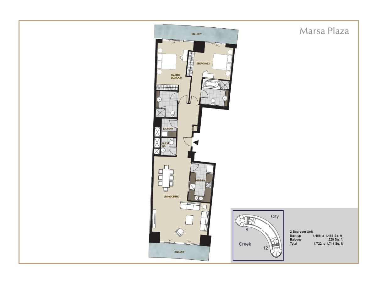 Marsa Plaza 2 Bedroom floor plan