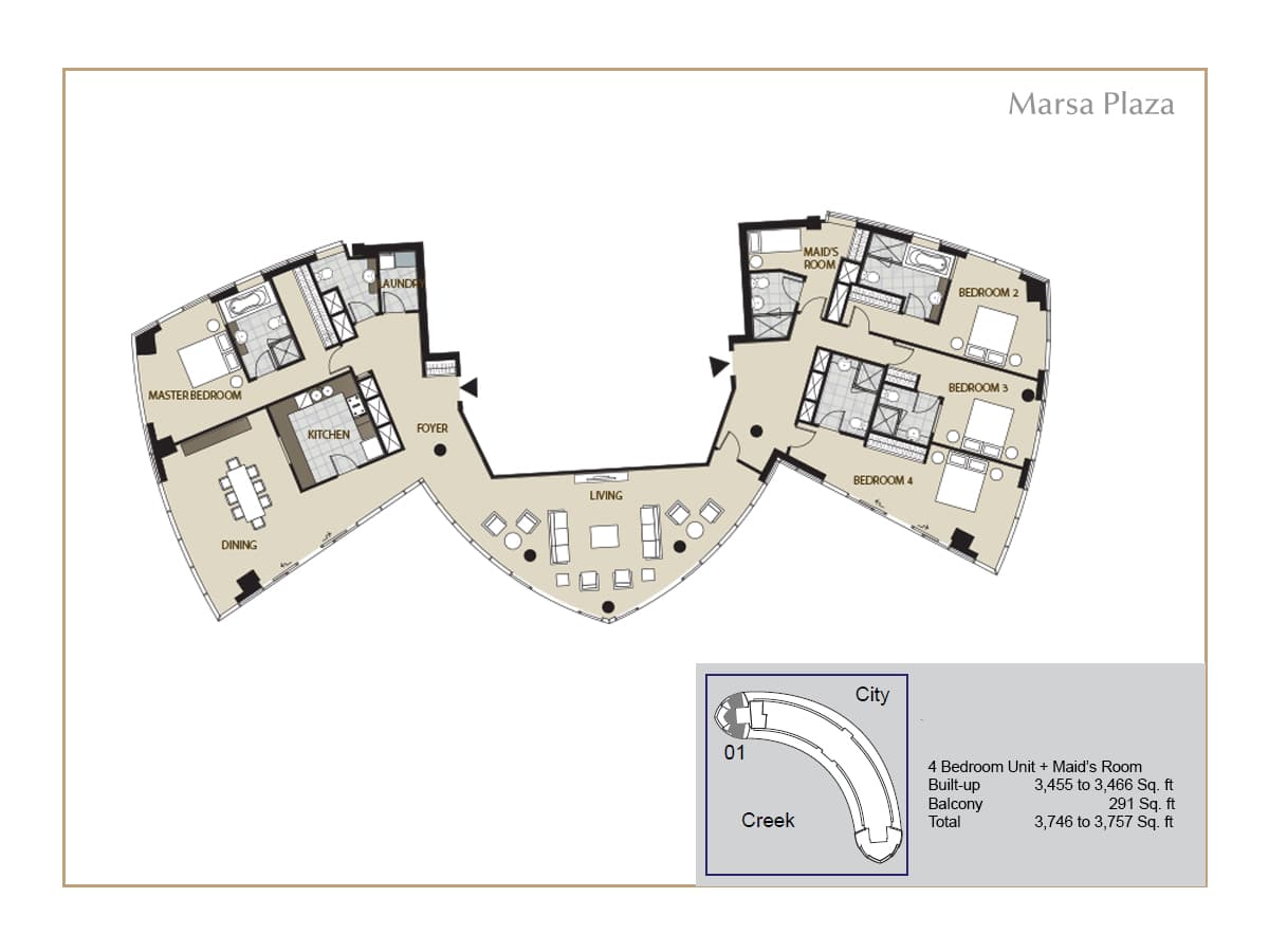 Marsa Plaza 4 Bedroom floor plan