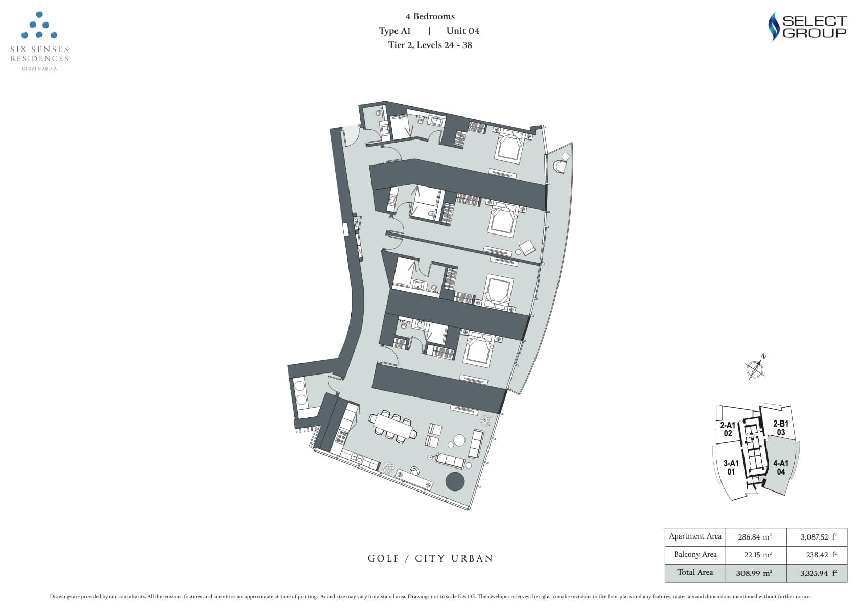 Six Senses Residences Dubai Marina 4BR - Type A1 - Unit 4 floor plan
