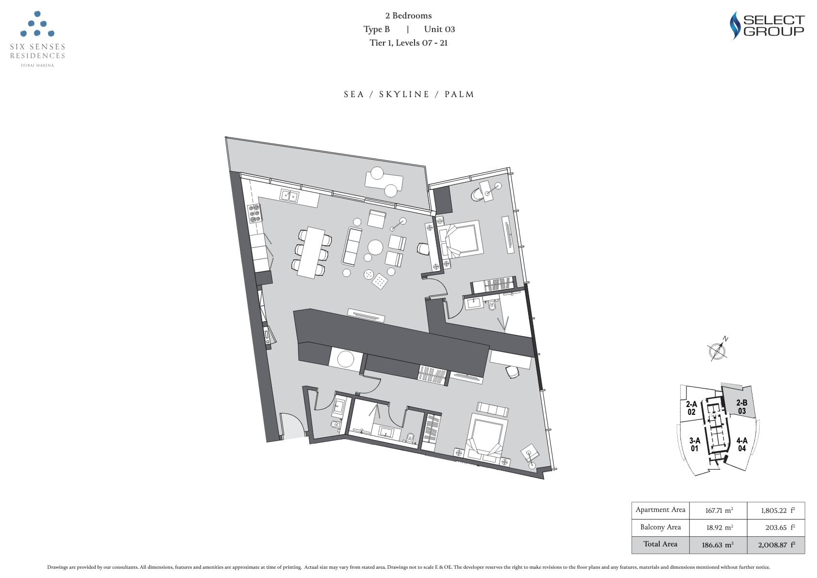 Six Senses Residences Dubai Marina 2BR - Type B - Unit 3 floor plan