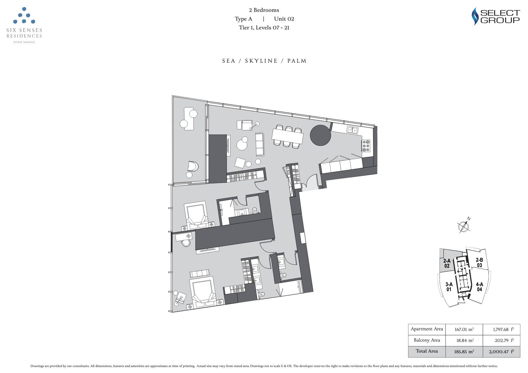 Six Senses Residences Dubai Marina 2BR - Type A - Unit 2 floor plan