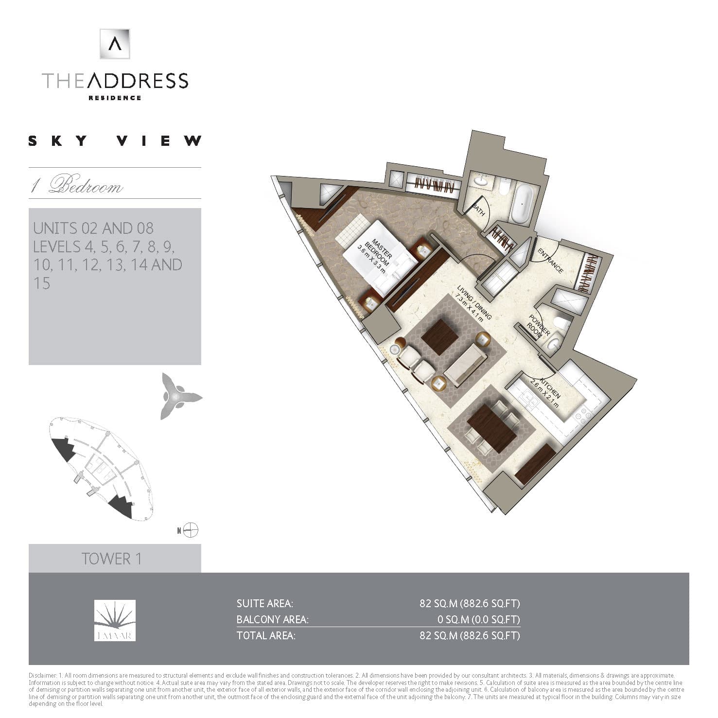 The Address Sky View Towers 1 Bedroom Units 2 and 8 floor plan