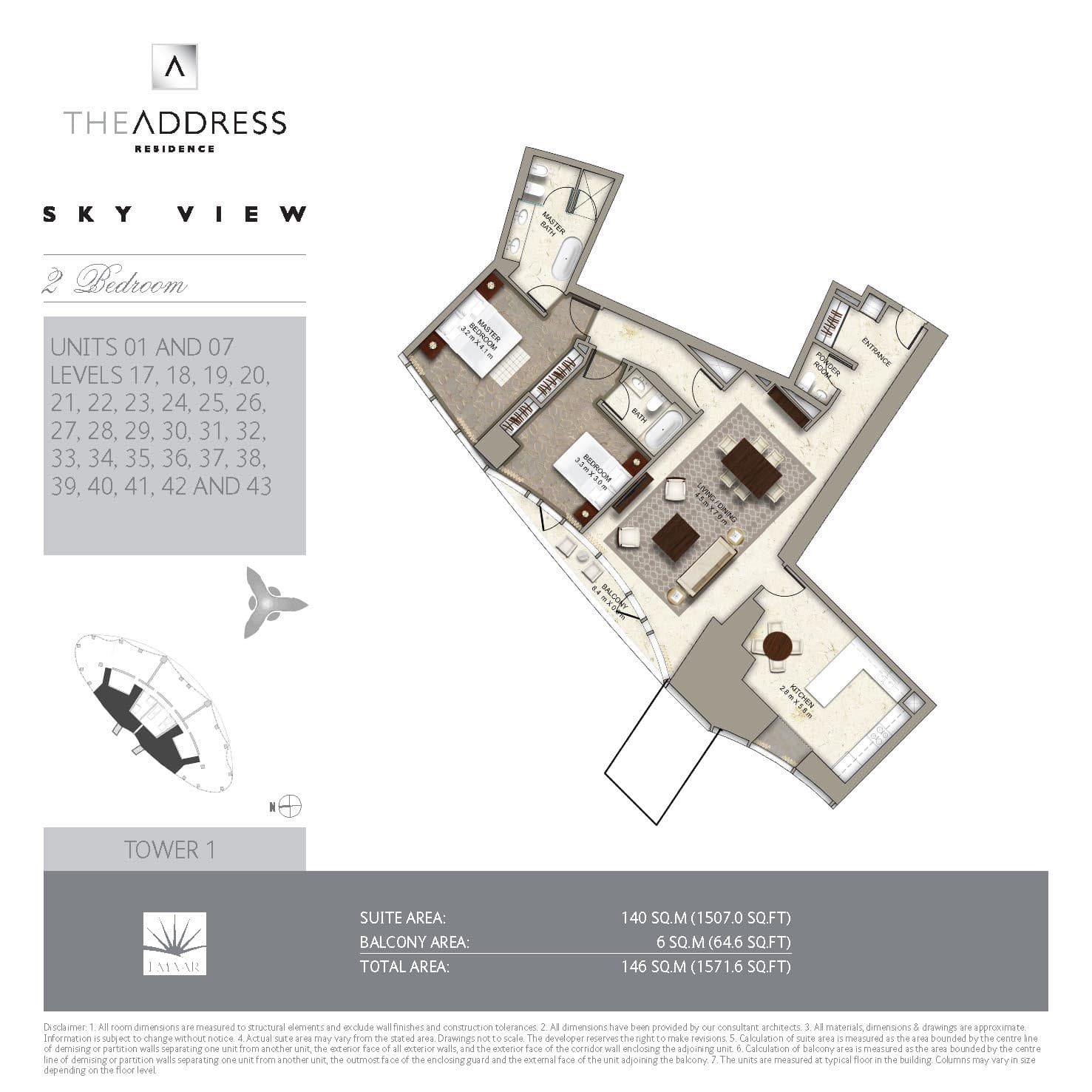 The Address Sky View Towers 2 Bedroom Units 1 and 7 floor plan