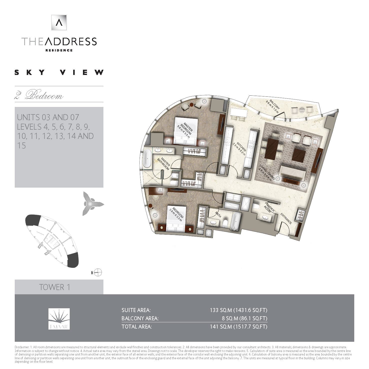The Address Sky View Towers 2 bedroom Units 2 and 7 floor plan