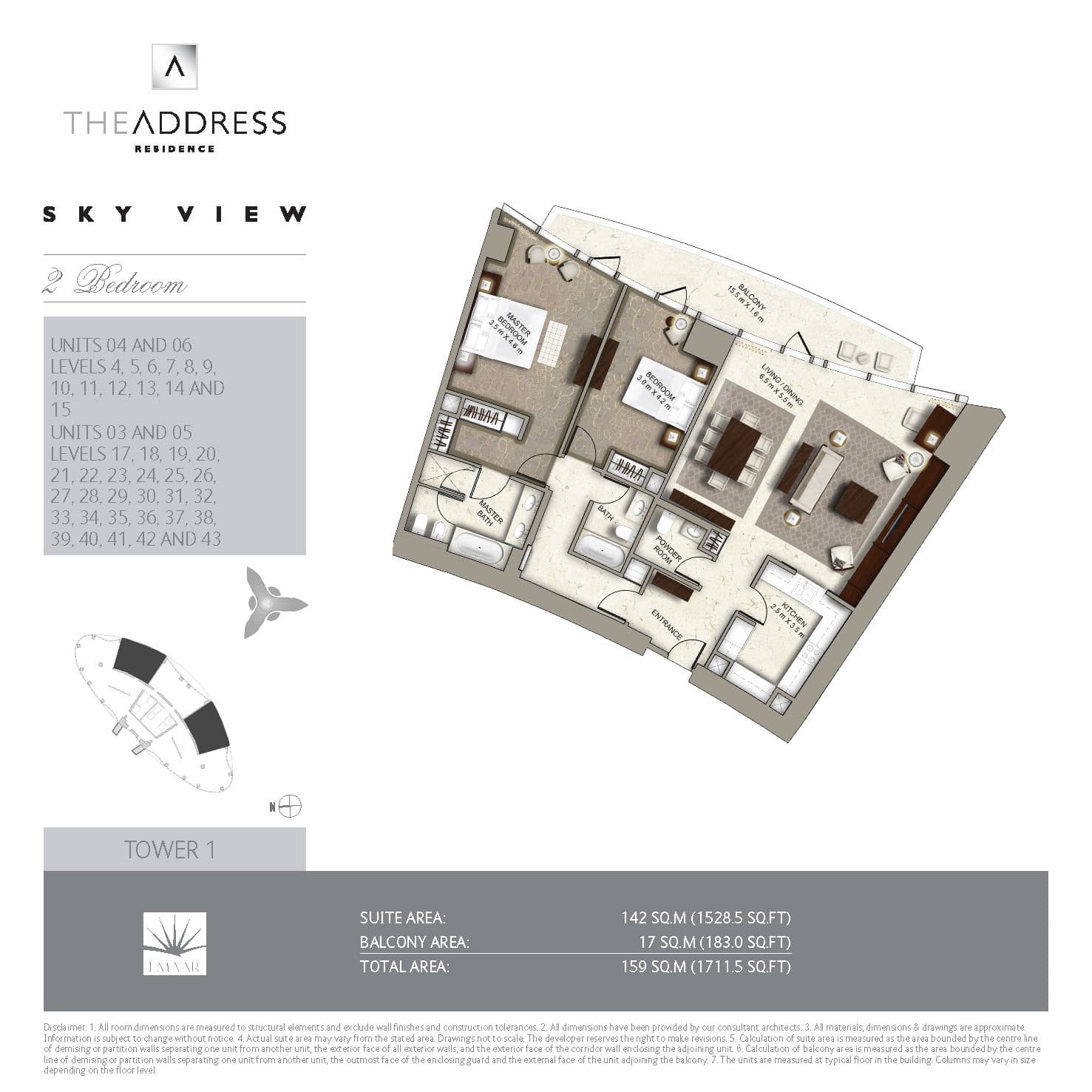 The Address Sky View Towers 2 Bedroom Units 4 and 6 floor plan