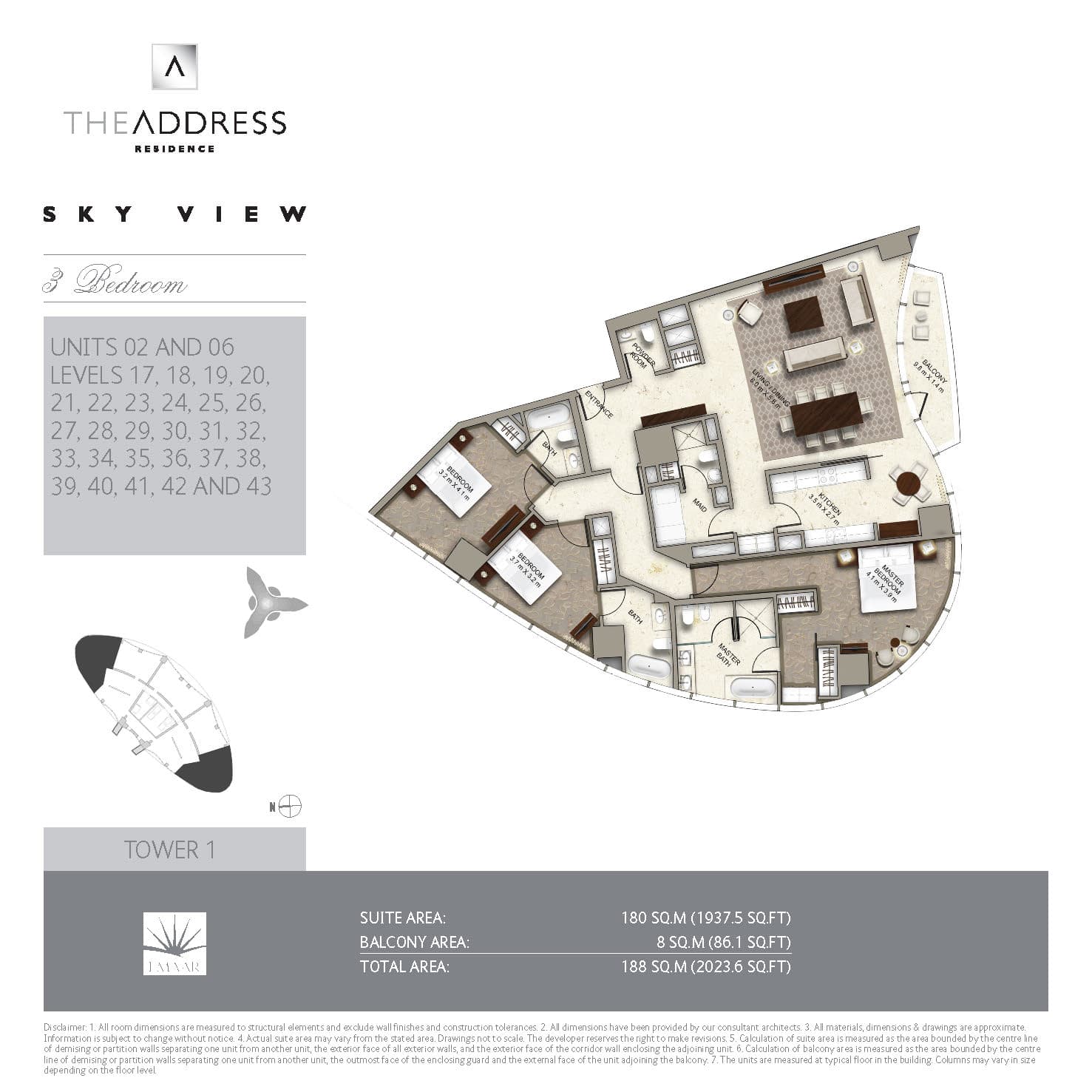 The Address Sky View Towers 3 Bedroom Units 3 and 6 floor plan
