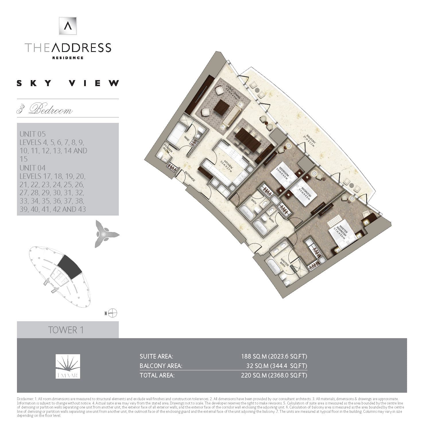 The Address Sky View Towers 3 Bedroom Unit 5 floor plan