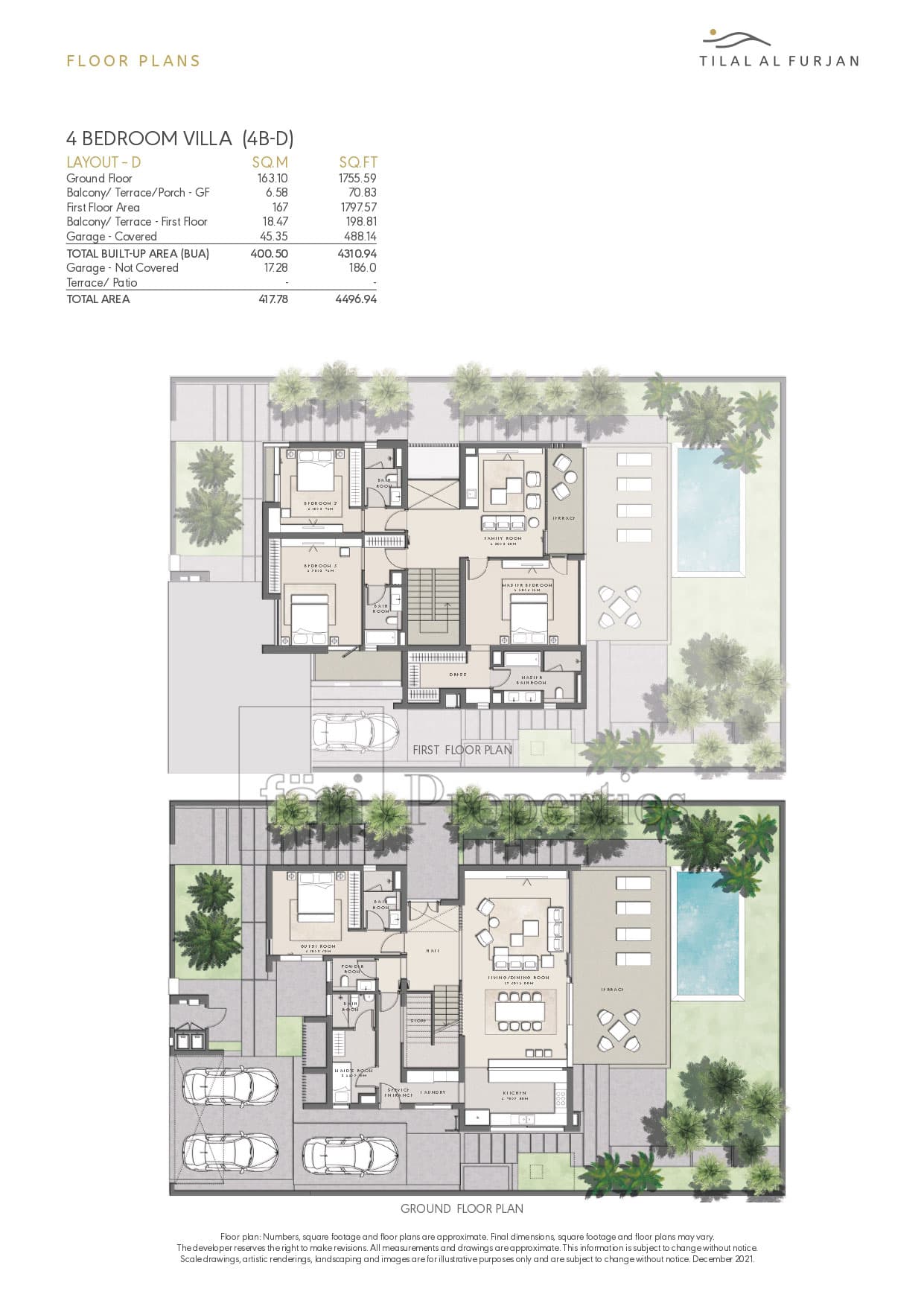 Tilal Al Furjan 4 Bedroom floor plan
