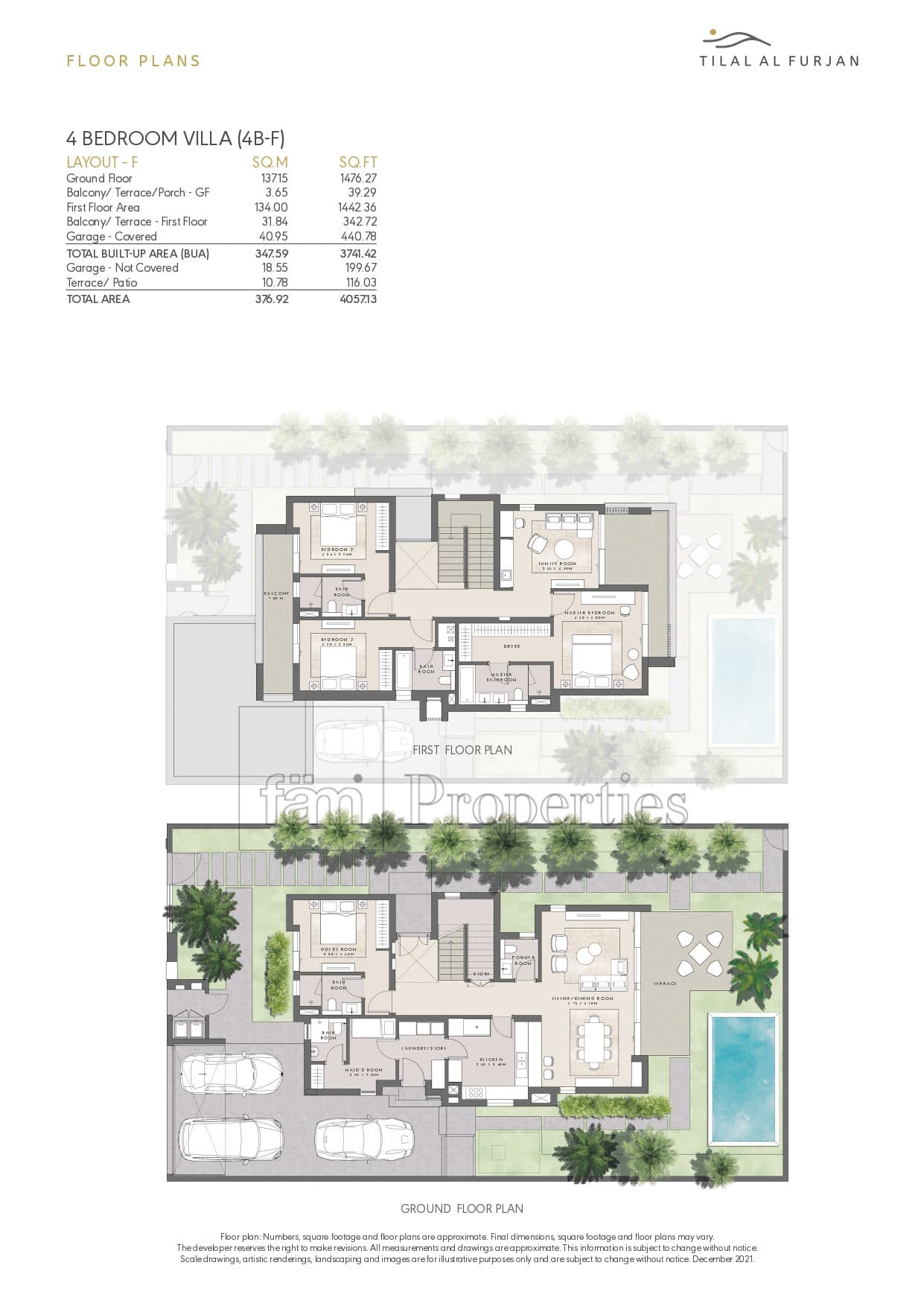 Tilal Al Furjan 4 Bedroom floor plan