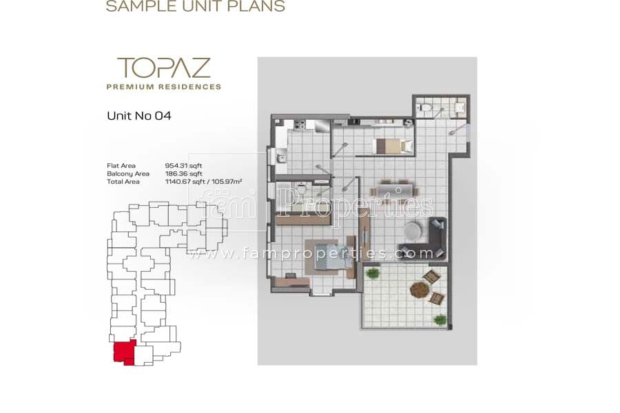 Topaz Premium Residences 1 Bedroom floor plan