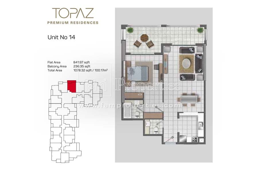 Topaz Premium Residences 1 Bedroom floor plan