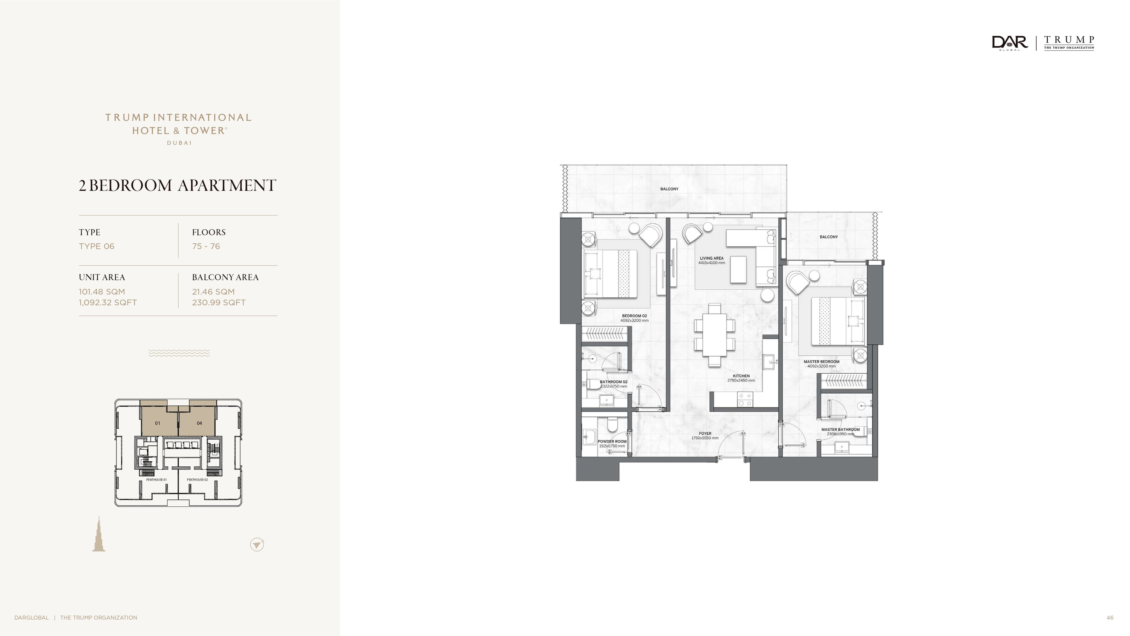 Trump Tower 2 Bed floor plan