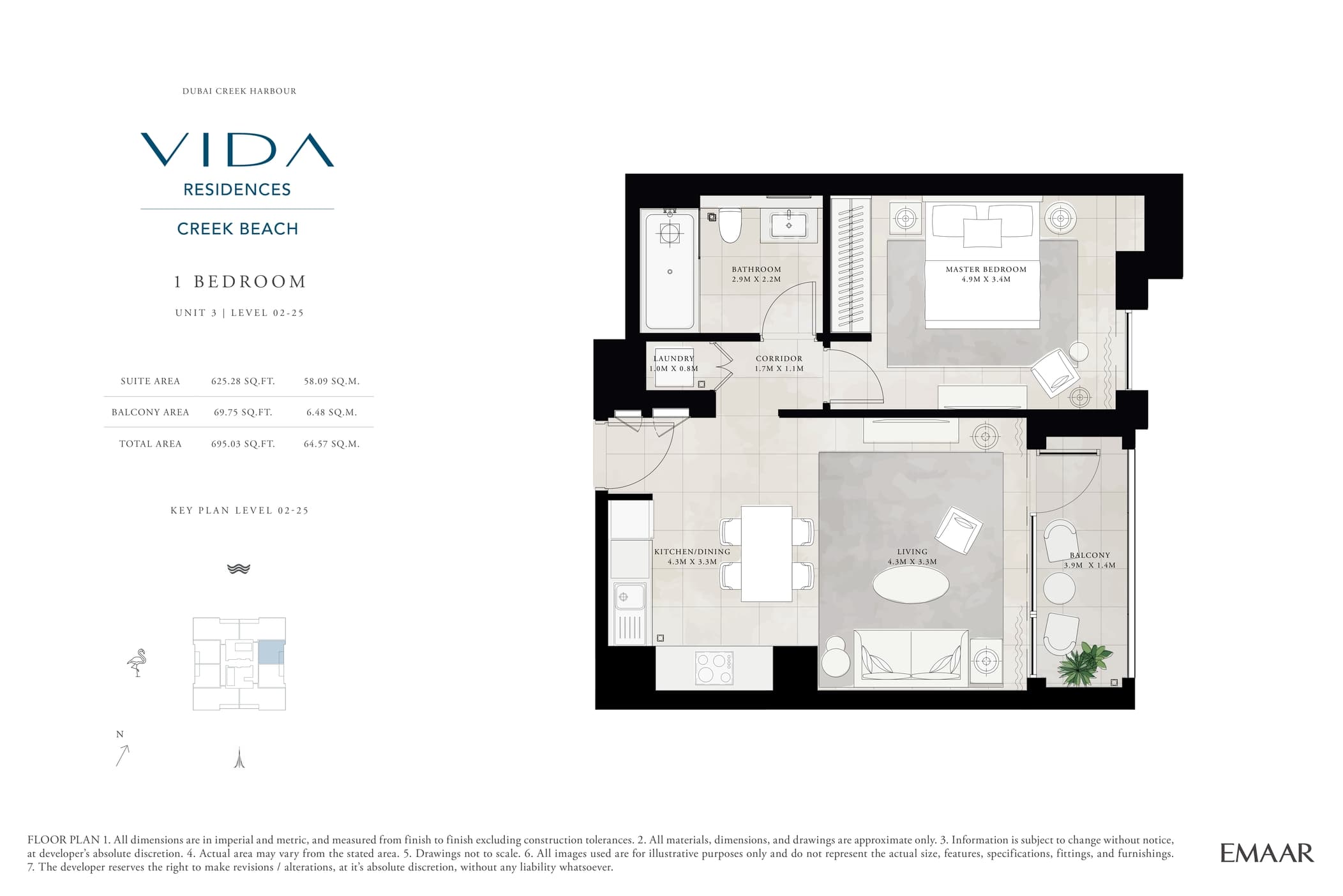 Vida Residences Creek Beach 1 Bedroom floor plan