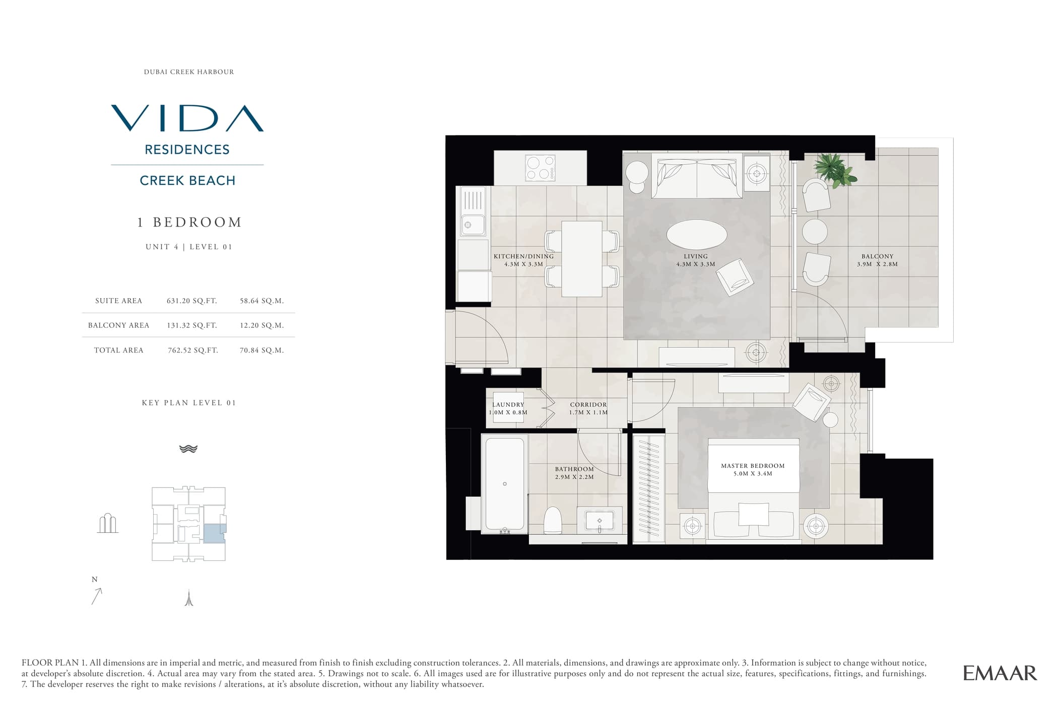 Vida Residences Creek Beach 1 Bedroom floor plan
