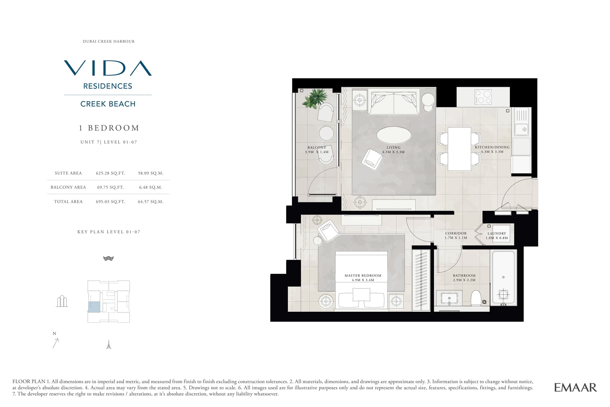 Vida Residences Creek Beach 1 Bedroom floor plan